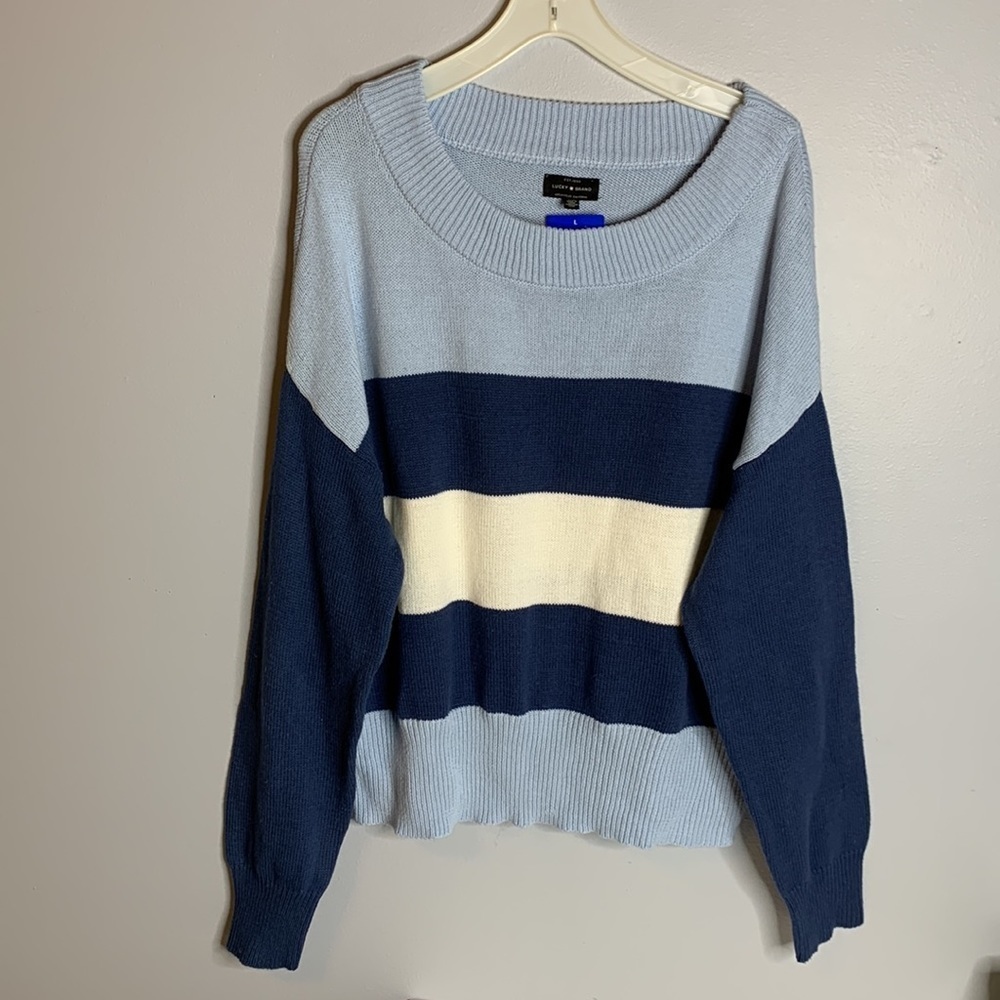 LUCKY BRAND COLOR BLOCK RELAXED FIT STRIPED PULLOVER SWEATER NWT